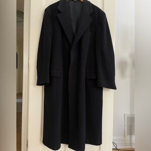 Vintage VTG Long Men’s Navy Blue 100% Wool Collared Coat Jacket